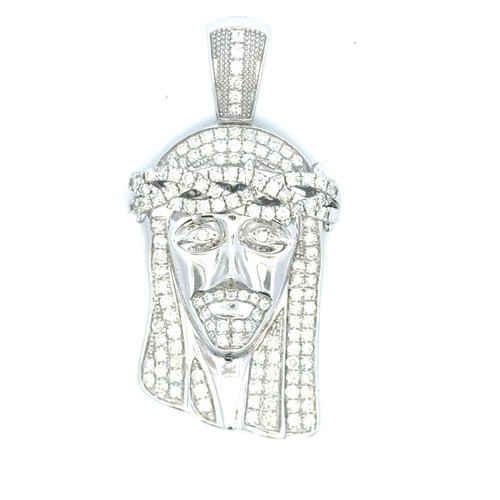 10K White Gold Solid 3mm Rope Chain 22″ + 2.00ct Diamond Jesus Head Pendant Set