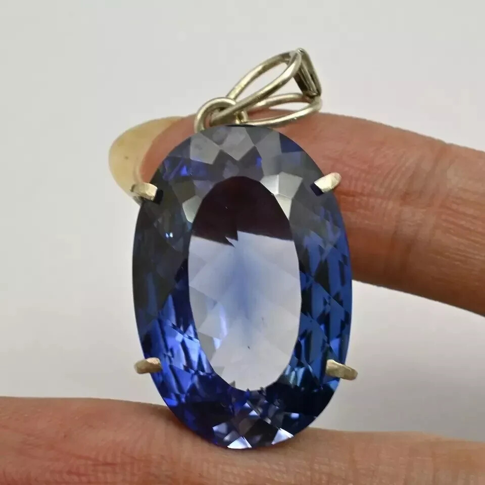 22 Ct Natural Blue Sapphire Certified Oval Cut 925 Solid Silver Pendant Gemstone