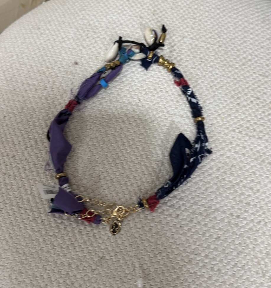 Free People Ariana Ost Alpha Choker Bandana Beading Shells Navy Marin NWT