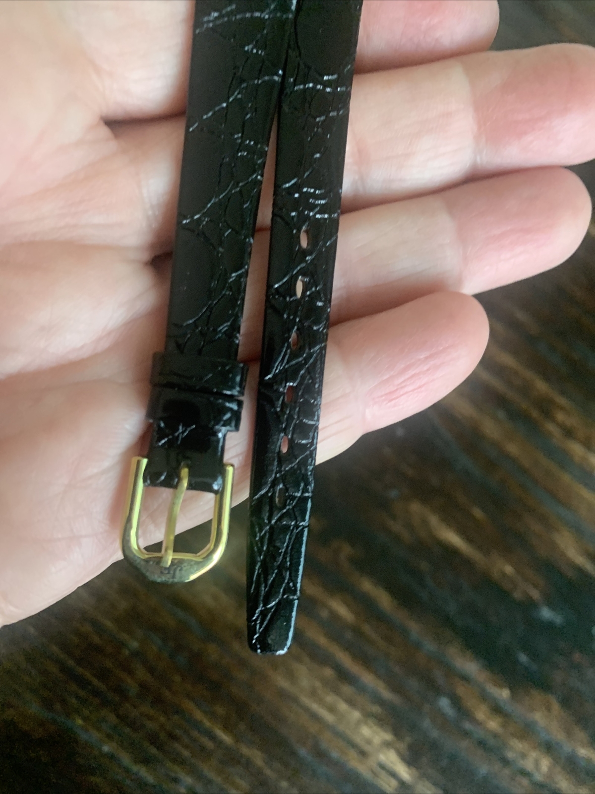Jacques Edho Thin Shiny Black Alligator Print Leather Strap 12 mm (4mm Cut) 6.5″