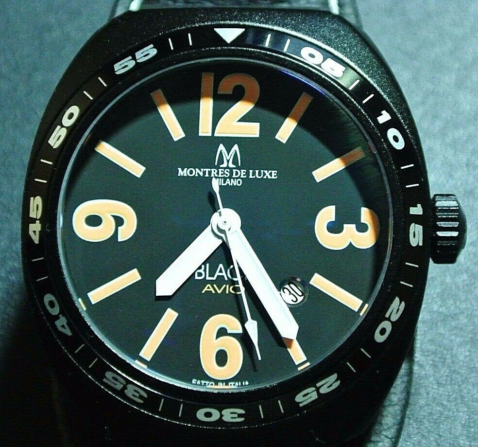 Montres De Luxe Milano Men’s Avio Brand New Black PVD Ultra Lite Watch w/ Date