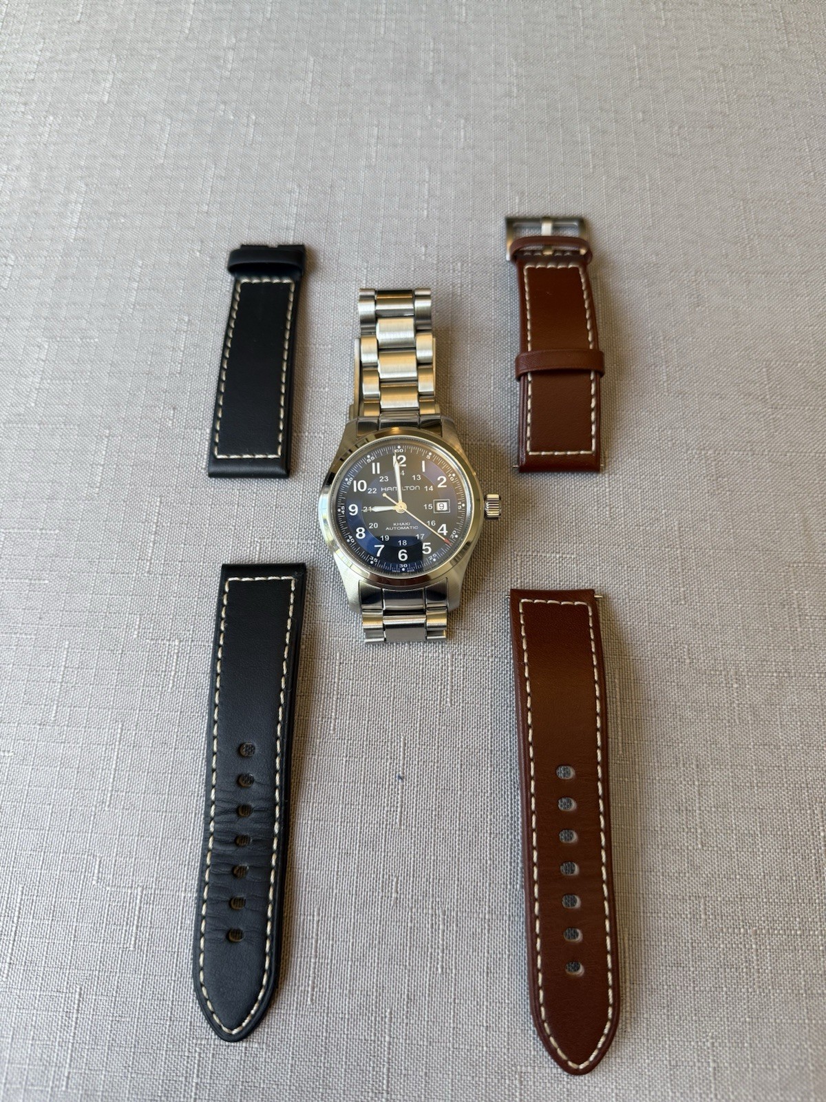 Hamilton Khaki Field Auto H70605540 Blue 42mm Full Set + Bracelet + 3 Straps