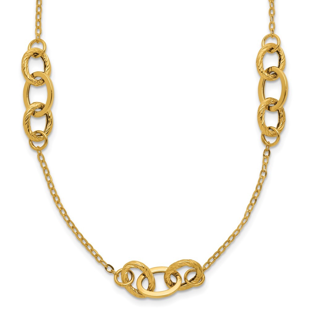 Real 14K Yellow Gold Polished Fancy Linked Ovals 5-Station 18 in Necklace 2.52 g