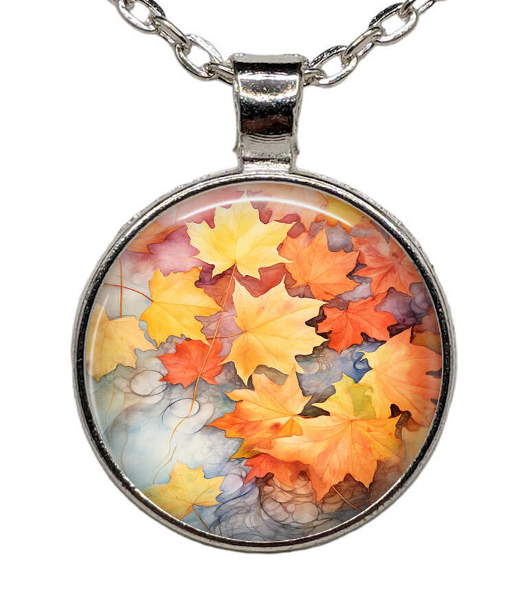 Autumn Leaves Pendant Necklace & Dangle Earrings Set Fall Autumn Season Jewelry