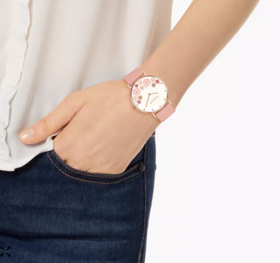 COACH Women’s Perry Blush Leather Strap Tea Rose Watch 36mm NWT