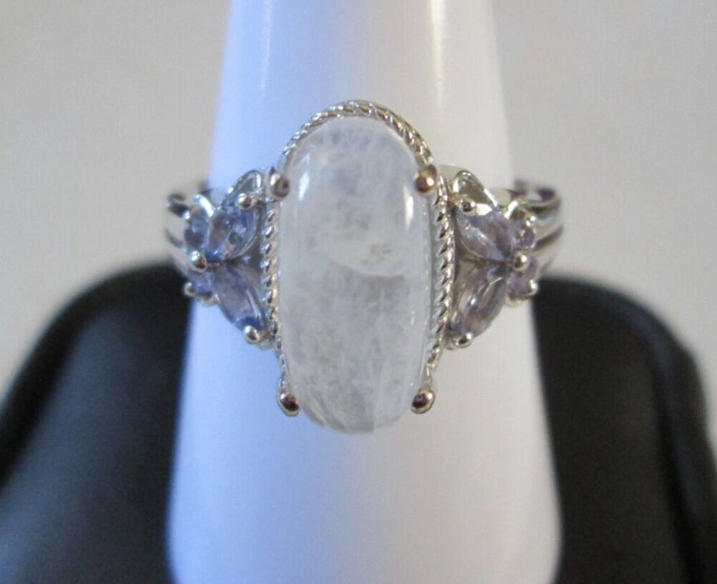 Kuisa Rainbow Moonstone & Tanzanite Platinum over Sterling Ring (Sz 8) 4.90 cts