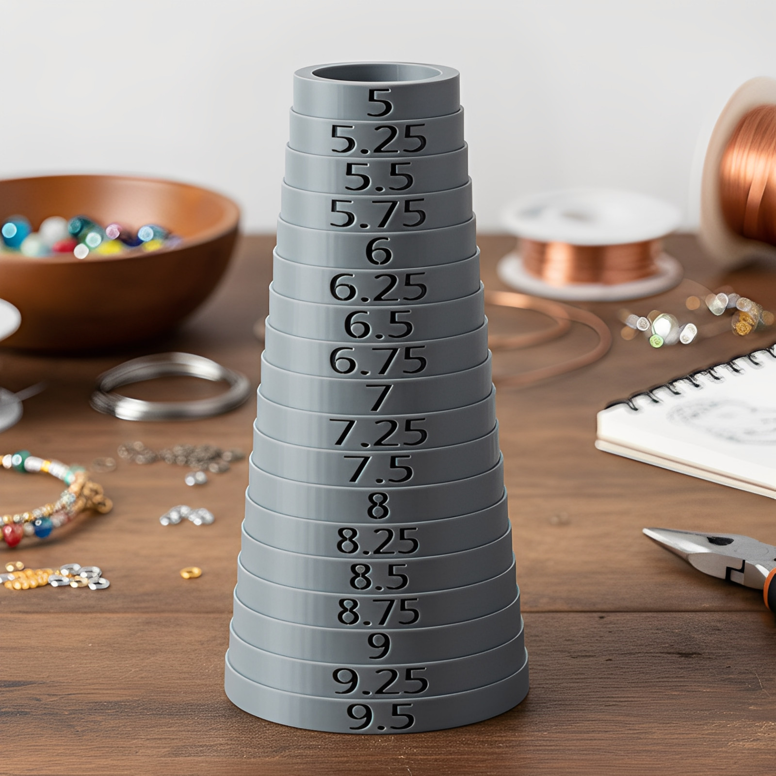 Bracelet Sizer Mandrel Quarter Sizes (Oval – Aspect Ratio of Human Wrist)