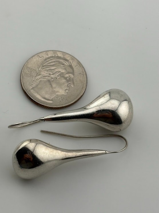 MEXICO TC885 925 STERLING SILVER MODERNIST TEARDROP EARRINGS 1 5/8″ 9.53G 4122