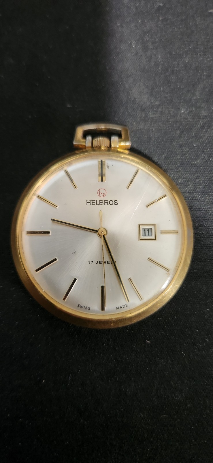 Helbros 17 Jewels Open Face Pocket Watch 43mm 16s