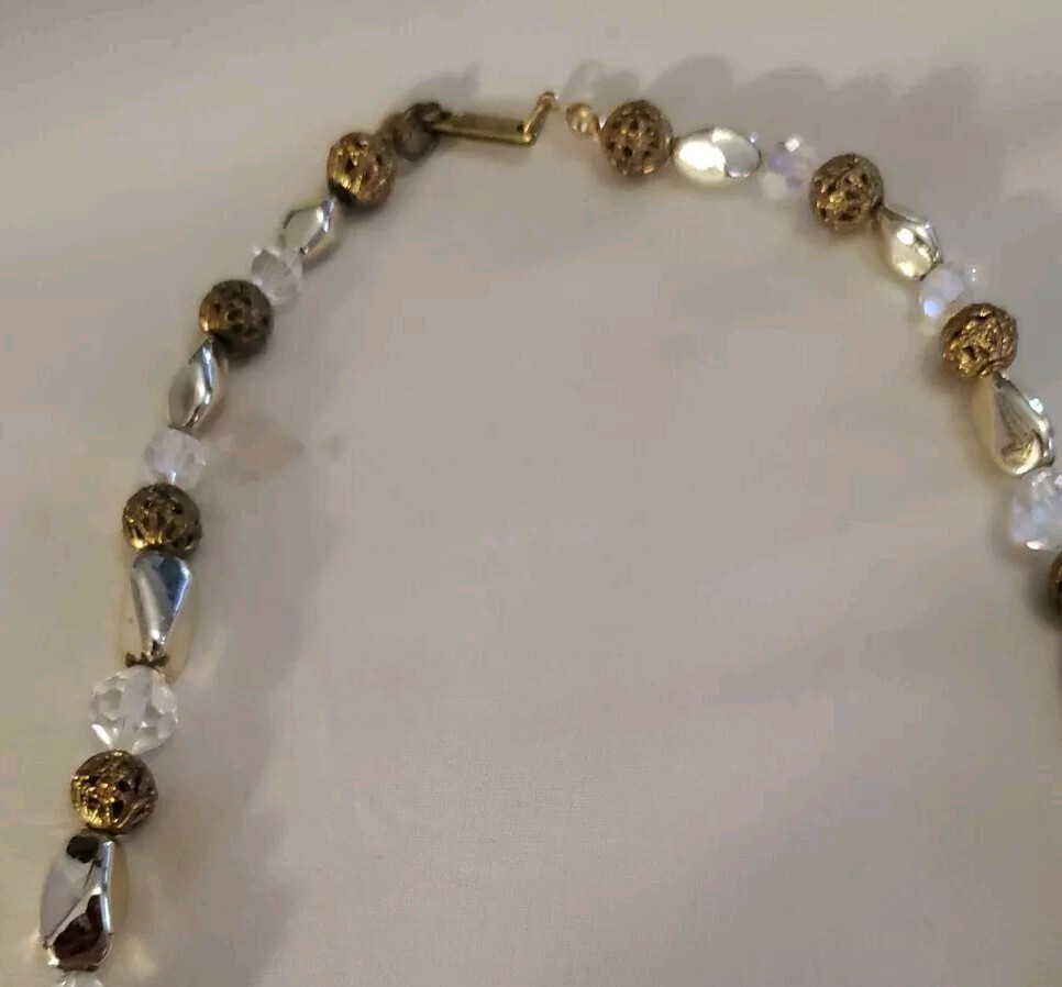 VTG AB Beads Metal & Glass Chrome Beads 24″ Haskell? Necklace Pat. No. 3427691