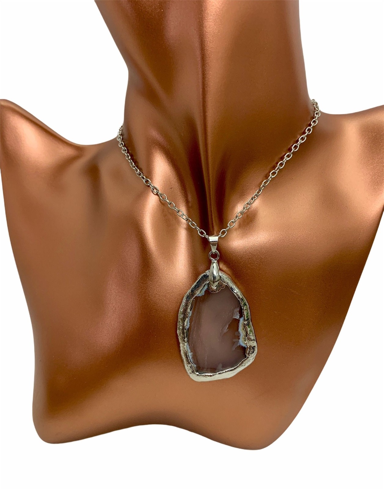 Sliced Agate Pendant Necklace: Silver Onyx Slab Pendant