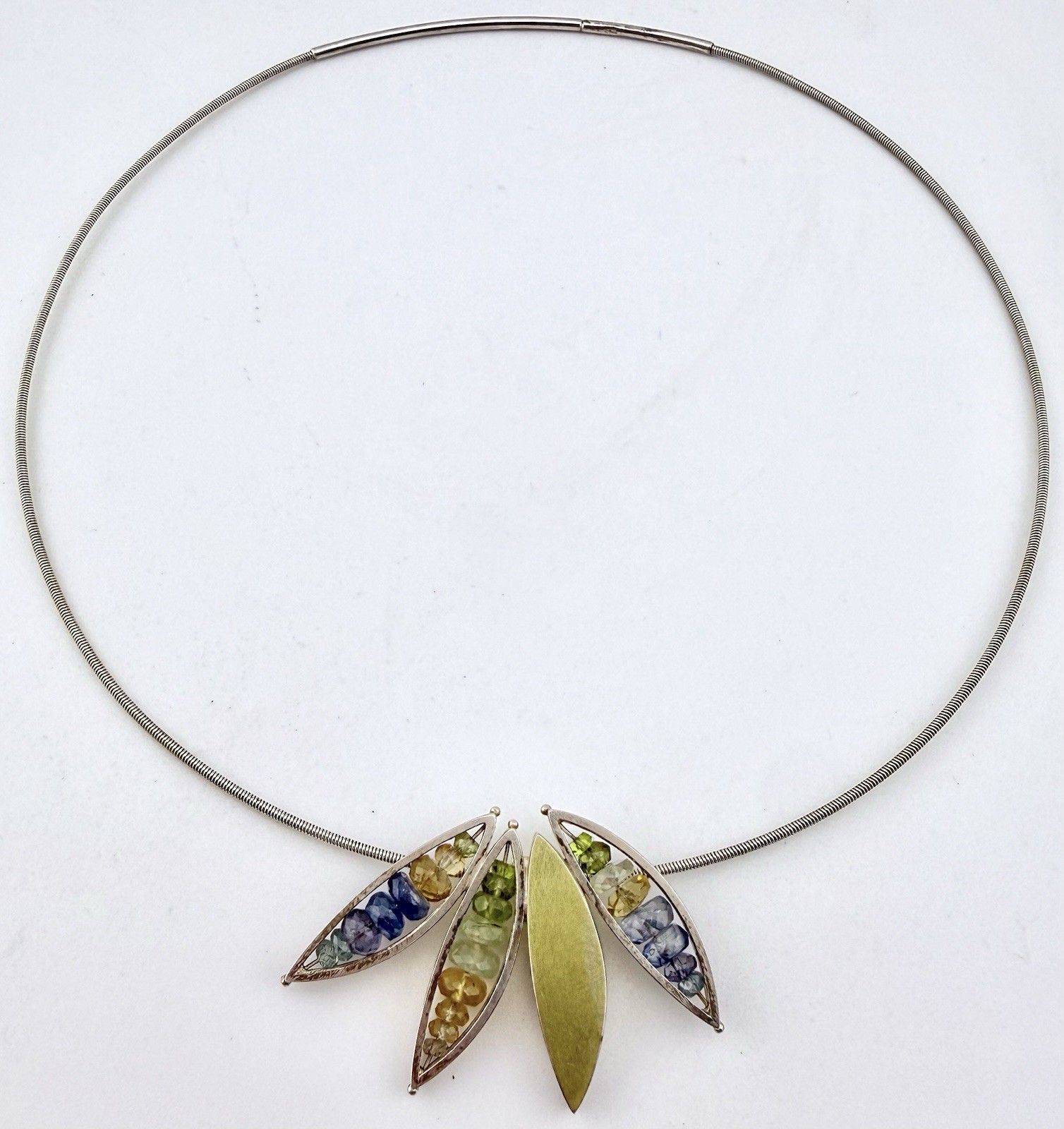 ASHKA DYMEL 925 18K MULTISTONE “FOUR LEAVES” ORGANIC COLLECTION NECKLACE K866D