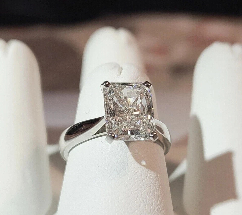 3Ct Radiant-Cut VVS1 Moissanite Solitaire Engagement Ring 14K White Gold Plated