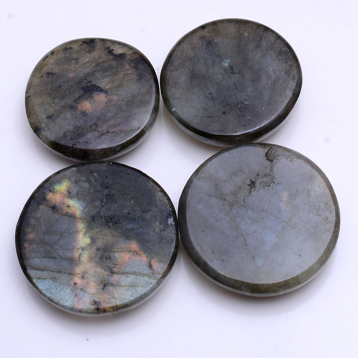 4 Pcs Natural Labradorite Flashy Round Cabochon Glossy Loose Gemstones~25mm-29mm