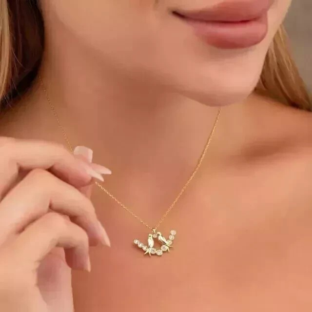 14k Yellow Gold Plated Round Cut Simulated Diamond Stunning Bird Pendant Chain