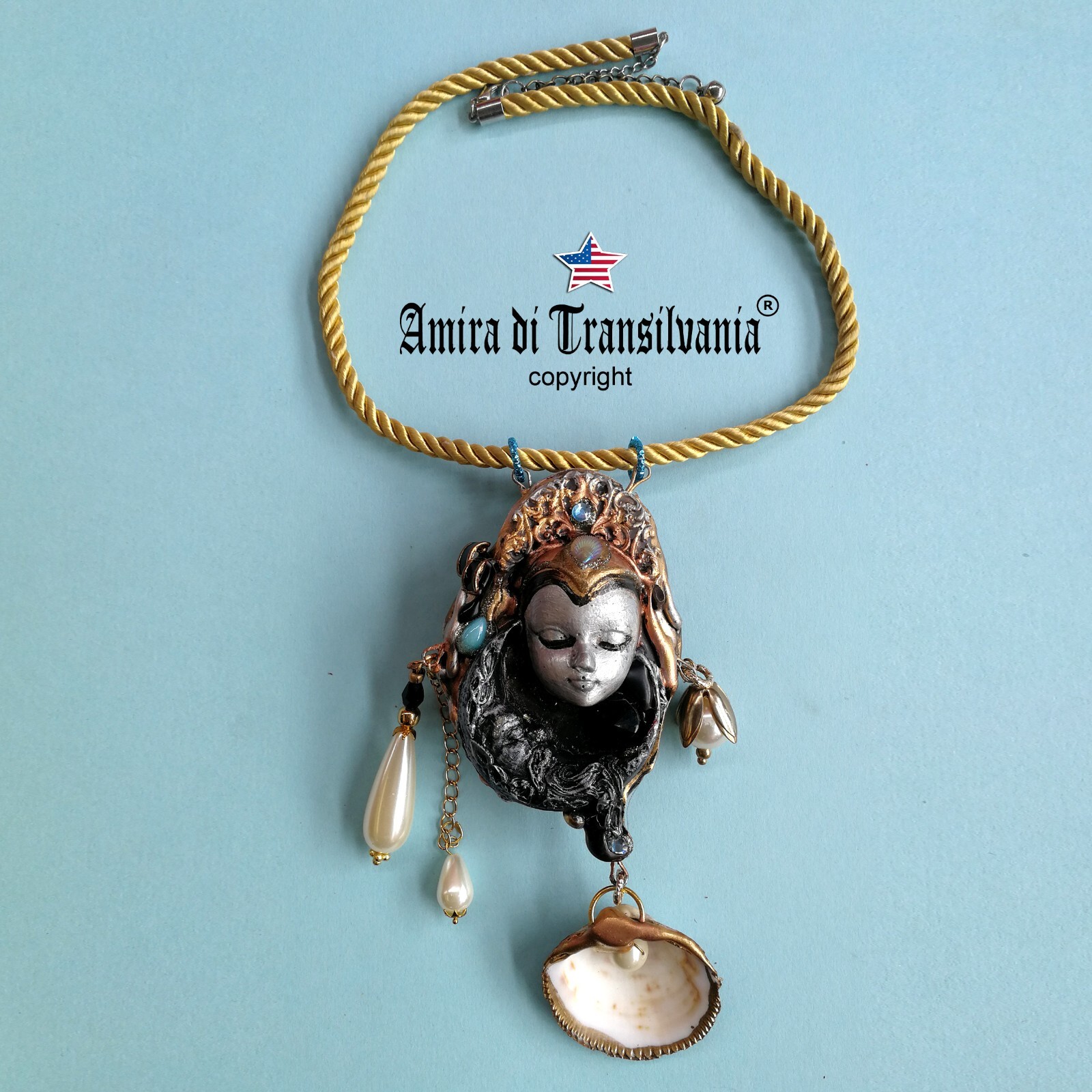 luxury jewelry gothic art deco nouveau necklace pendant woman moon shell beads 1