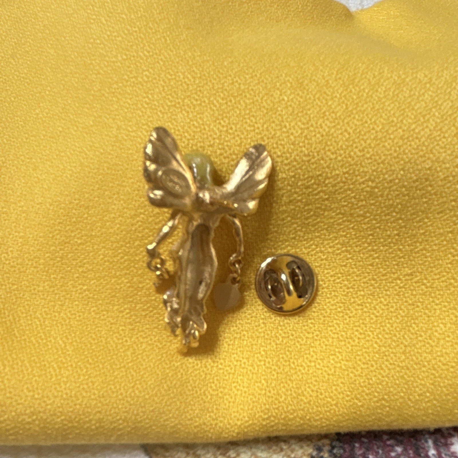 Gold Tone Angel Fairy Pin Brooch w/ Purple & Clear Round Crystals, Metal
