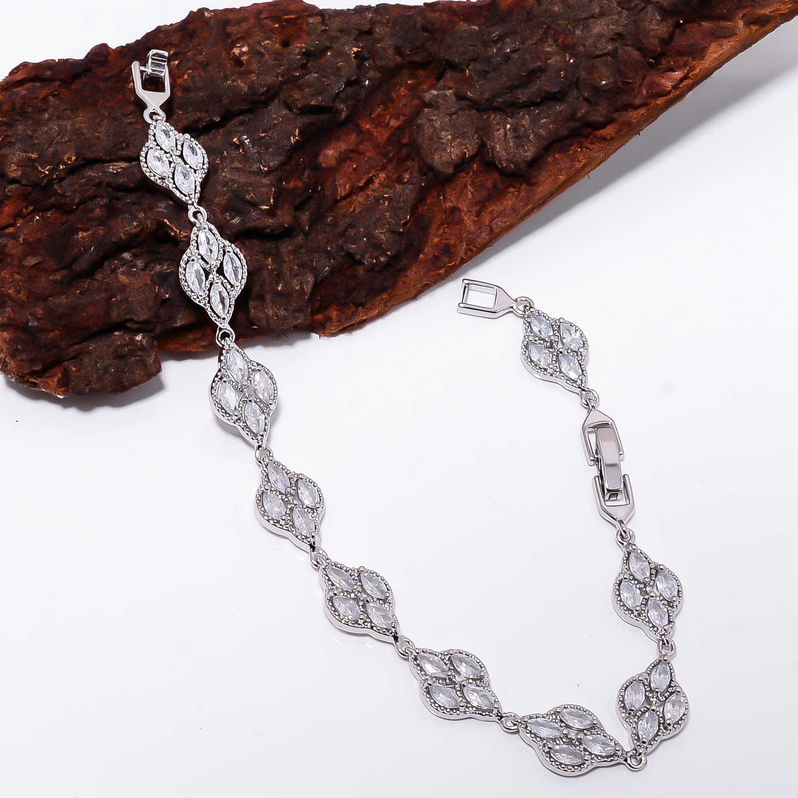 White Topaz 925 Sterling Silver Adjustable Bracelet 7-8″ B130121, Gift for her