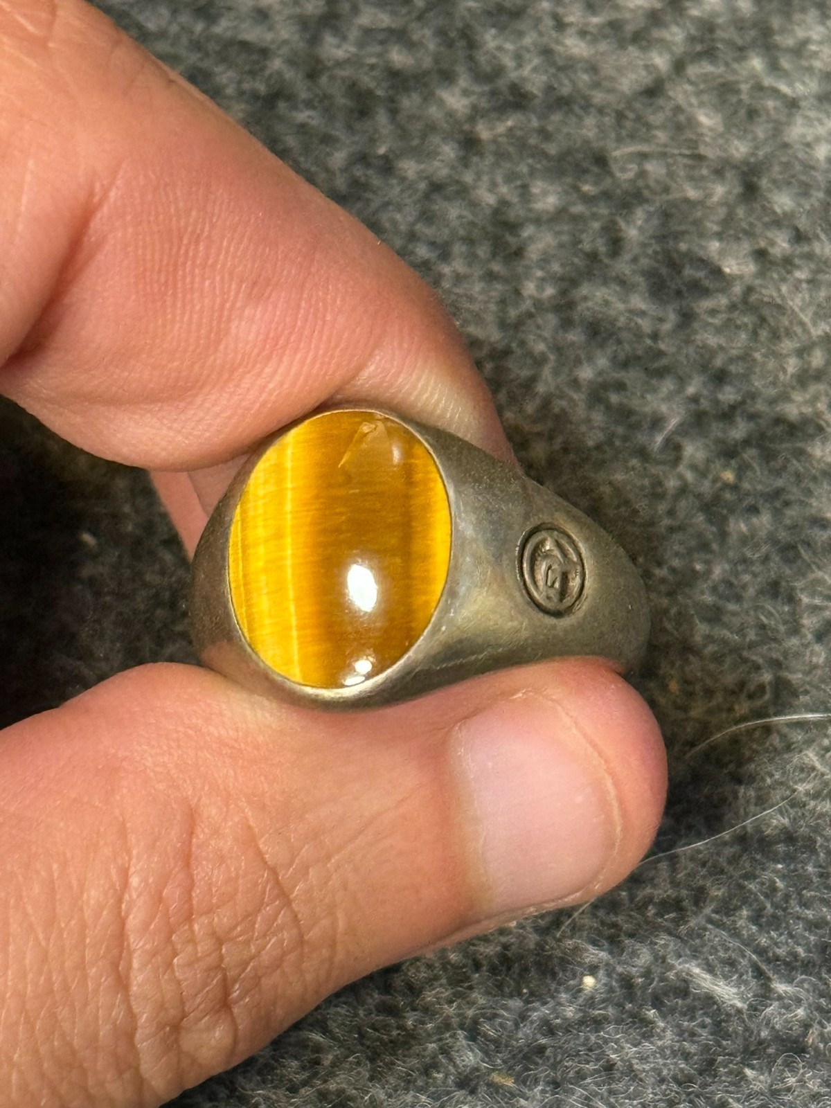 Vintage David Yurman Sterling Silver Signet Ring Exotic Ring Tigers Eye Size 8.5