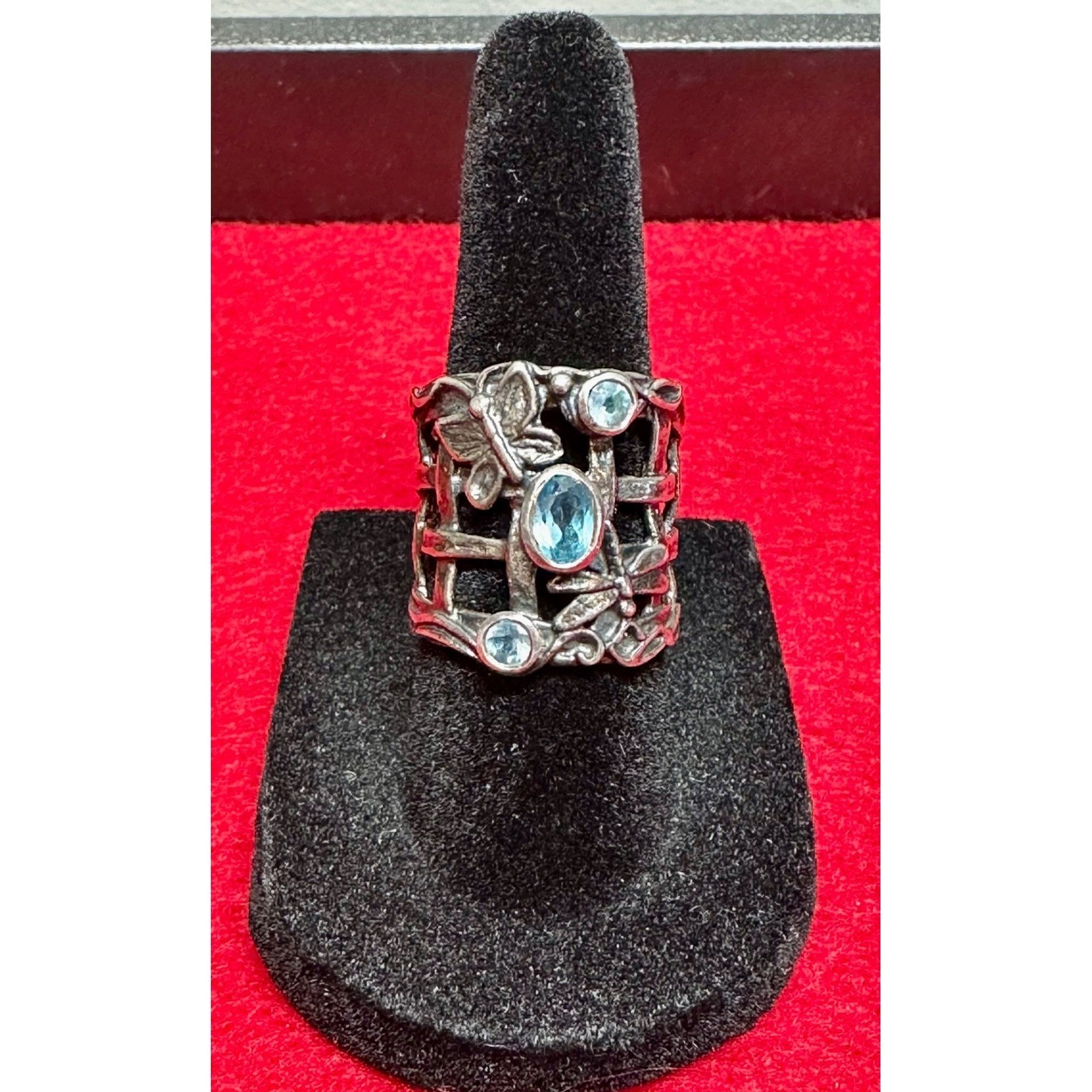 Paz Creations PZ 925 Sterling Silver Blue Topaz Butterfly Ring Size 5.5