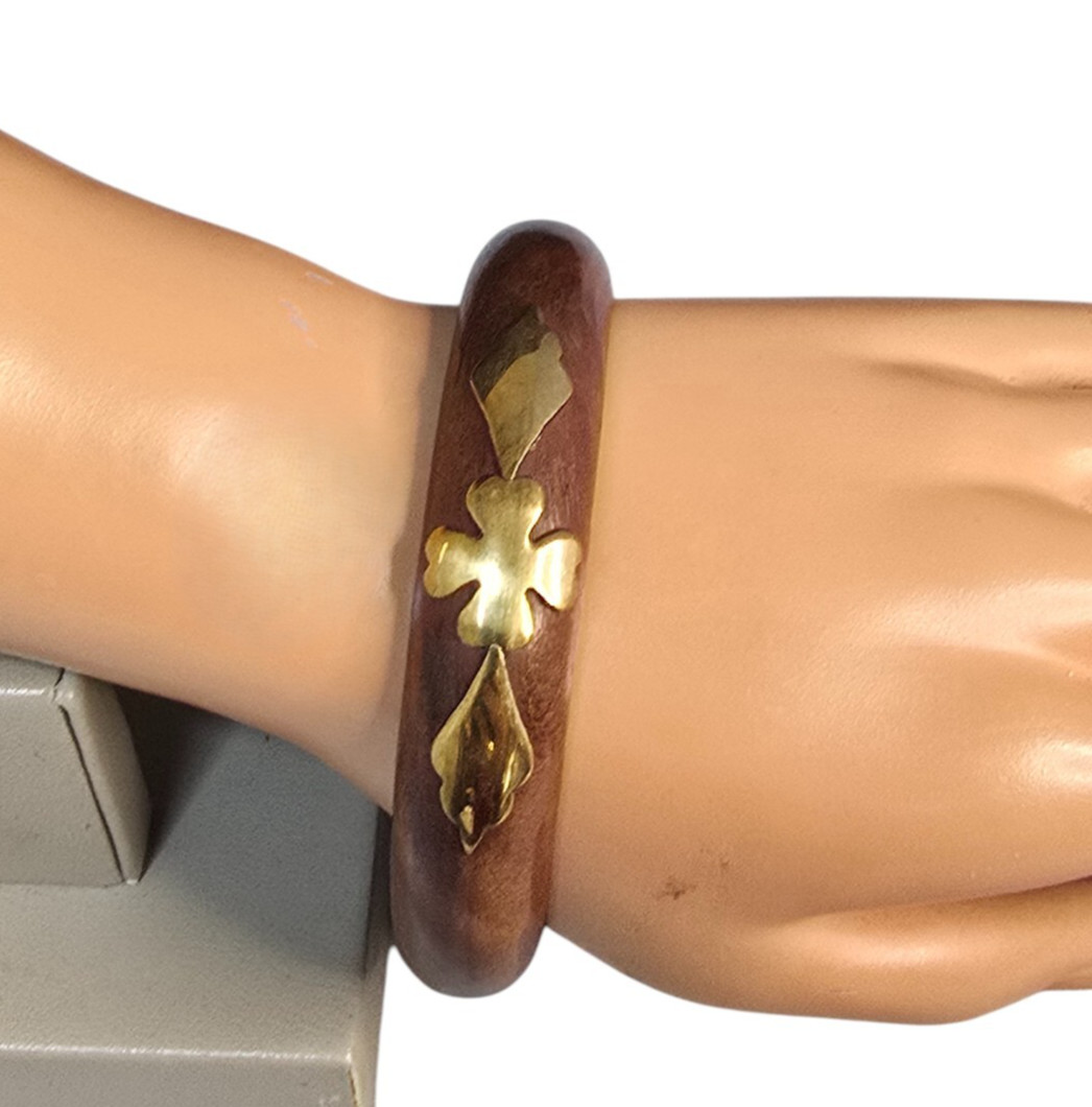Stephan & Co Women’s Trendy Brown Wood Brass Thin Bangle Bracelet NWT