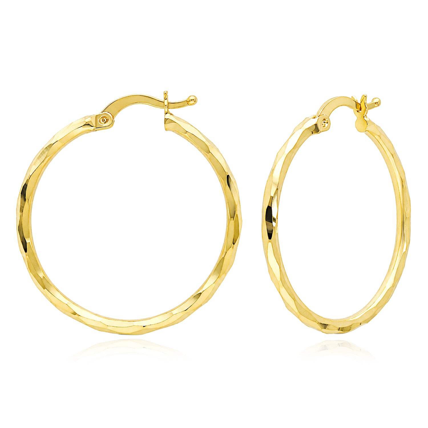 10K Yellow Gold-Filled Diamond-Cut Hoop Earrings 24mm, 28mm