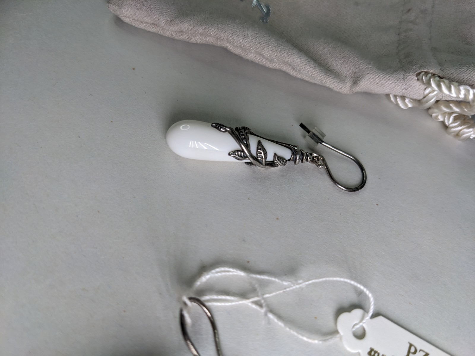 Or Paz White Cream Pearl Sterling Silver French Hook Floral Earrings Oxidized