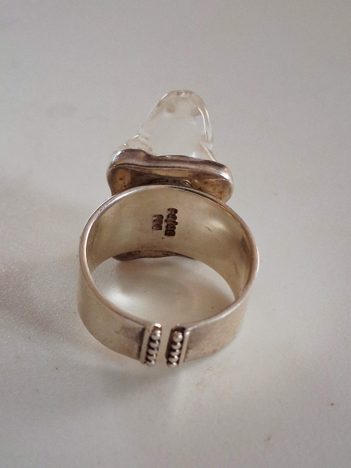 Hand Carved Rock Crystal Quartz Frog Statement Ring Size 10 Sterling Silver NIB