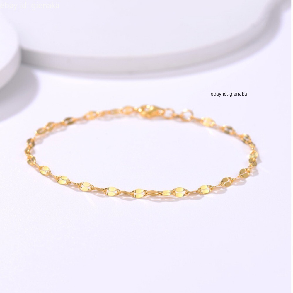 Pure 999 24K Yellow Gold Lip Chain Link Bracelet Bangle Anklet Women 5.9-9.5″