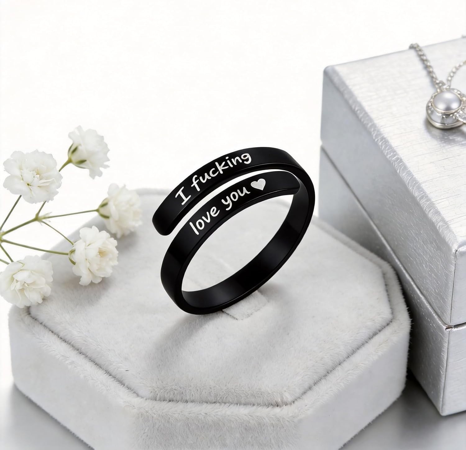 I Fcking Love You Ring, Stainless Steel Engraved Inspirational Words Heart Open