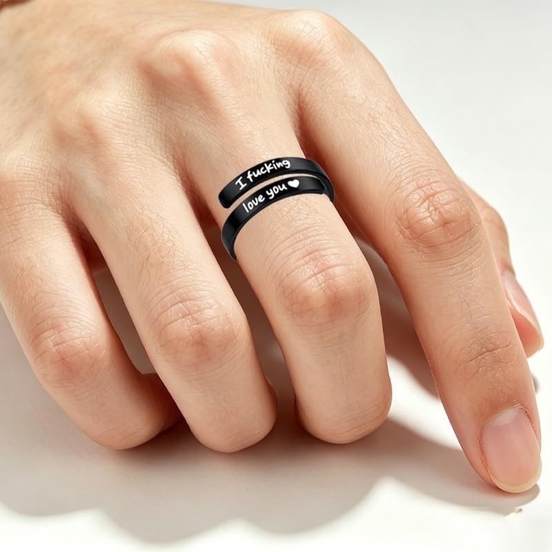 I Fcking Love You Ring, Stainless Steel Engraved Inspirational Words Heart Op…