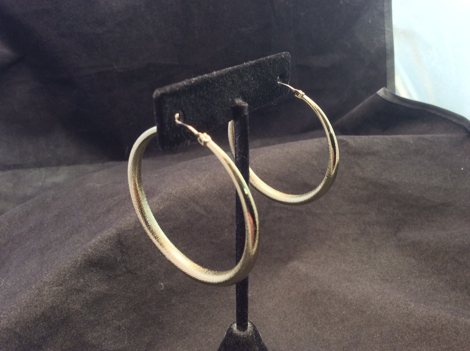 Large Gold Tone Round Textured Latch Back Hoop Earrings 1.75”