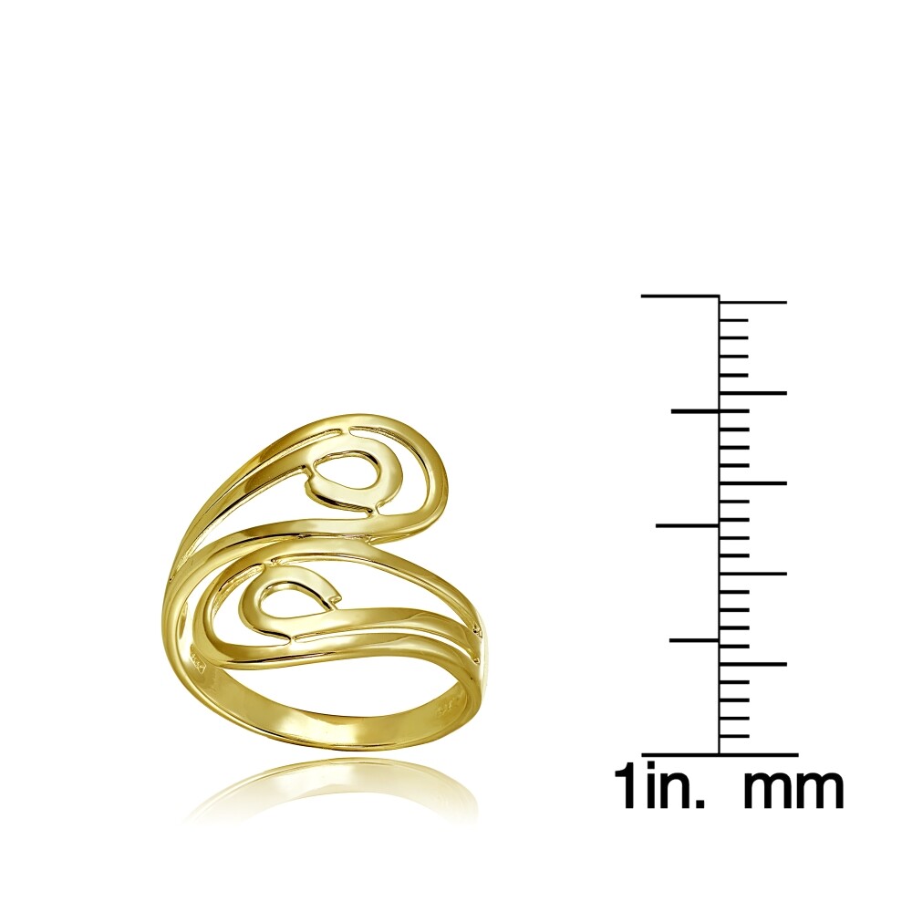 Yellow Gold Flashed Sterling Silver Polished Open Wrap Swirl Fashion Ring, S9