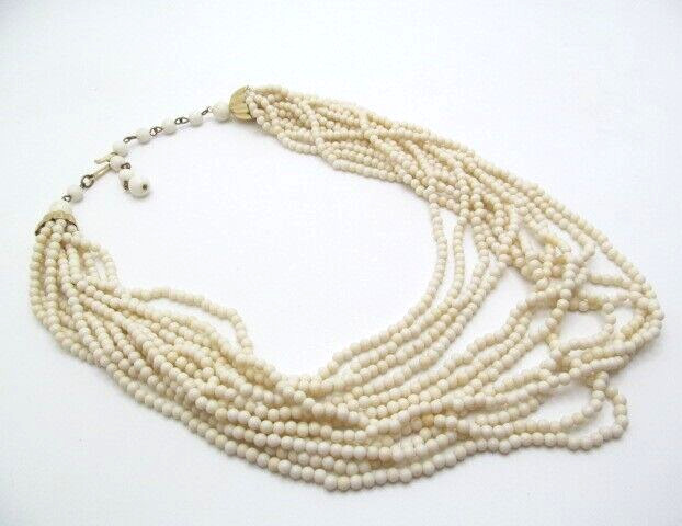 Vintage Japan White 3.35mm Graduated Multi Layer Adjustable Bead Necklace