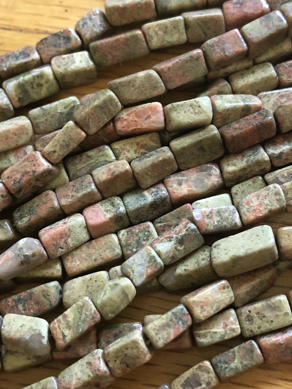 Old Stock Square 6 To 8mm Tube Rectangular Pink Green Epidiote Bead String 14in
