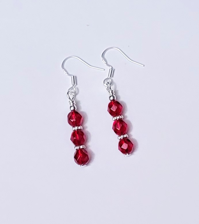 Garnet Red Earrings Czech Glass January Birthstone Sterling Silver Ear Wires