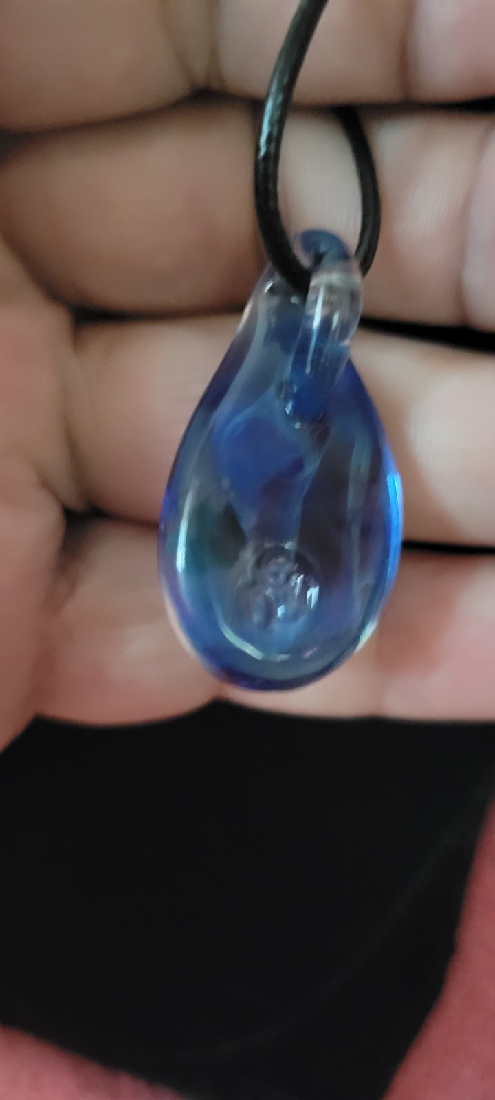 Blue Teardrop Multicolor Glass Autism Awareness Pendant Necklace, Cord, Lobster