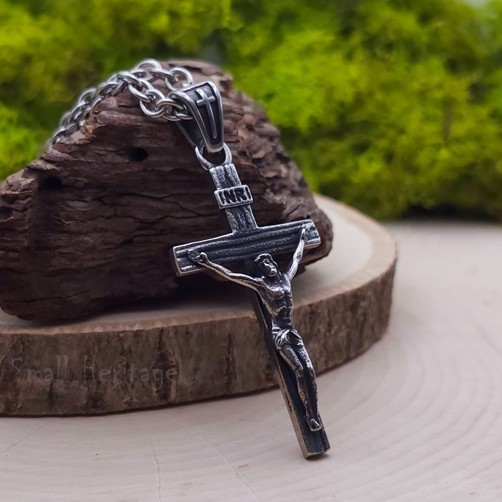 Christian Crucifix Cross Necklace Stainless Steel Pendant Chain Rope Men Women