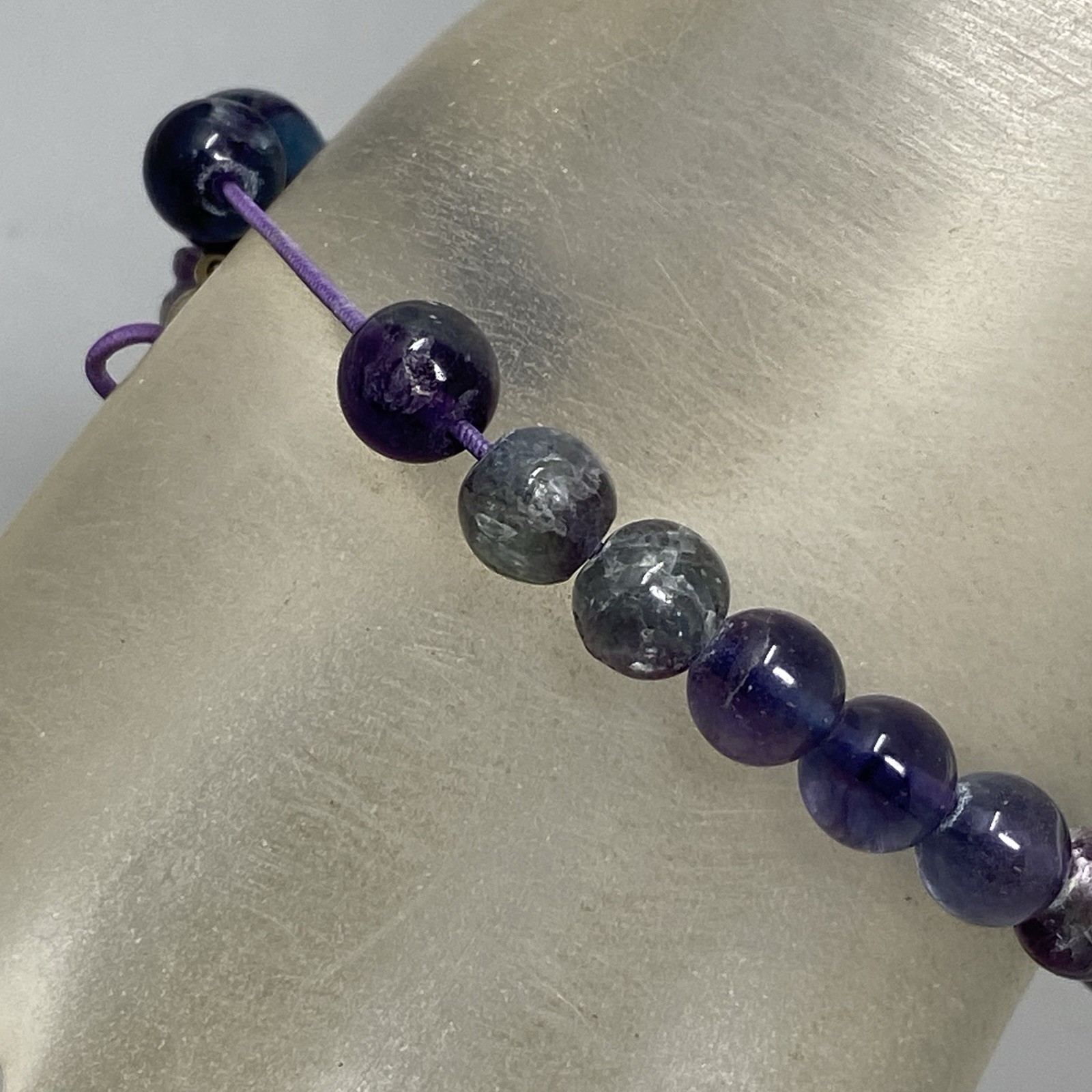 Designer AE Stone Beaded Bracelet Blue Purple Fluorite Stretch Energy 7″