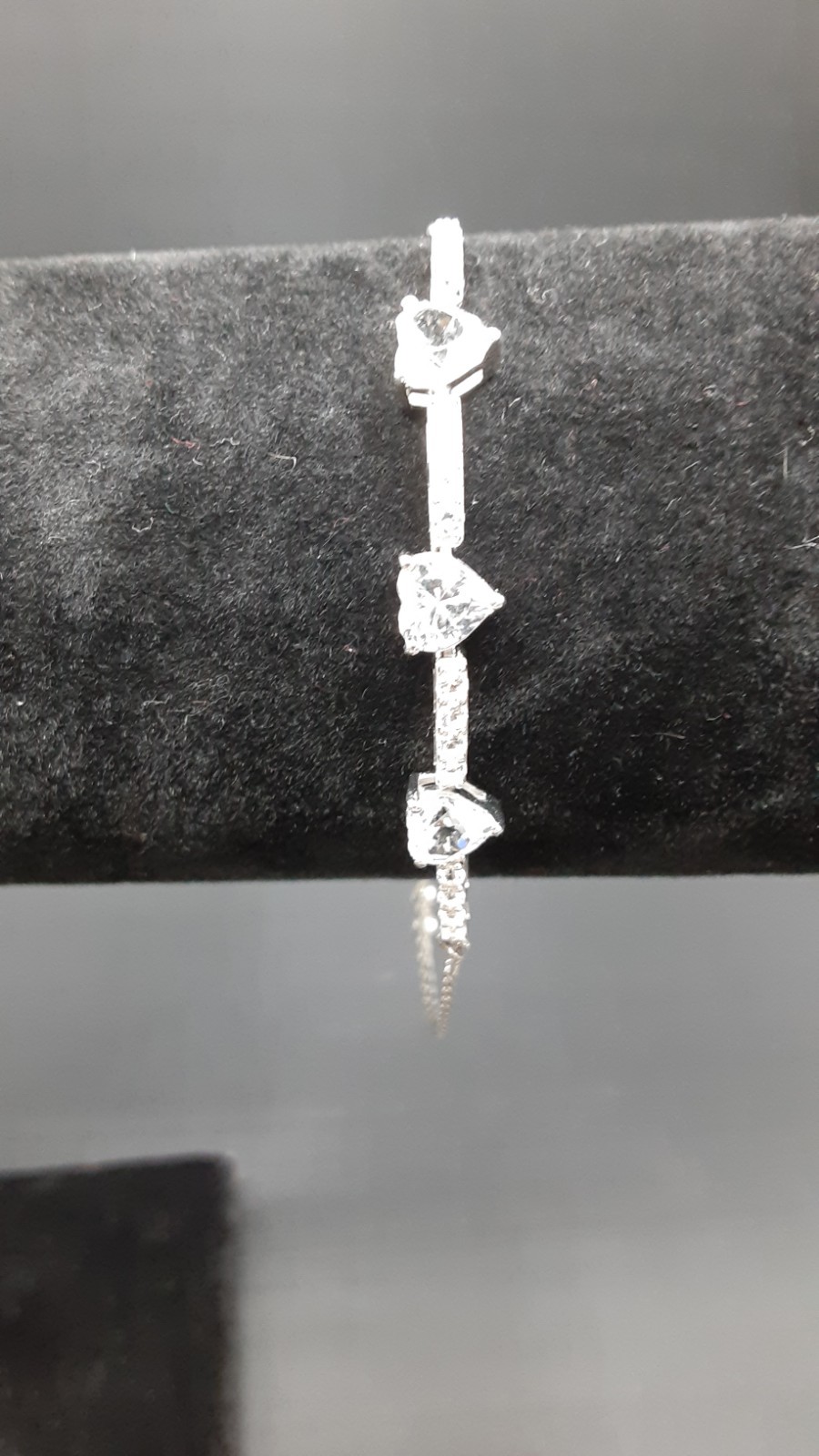 Lab Created White Sapphire Heart Shaped Bolo Bracelet Sterling Silver 7.0-9.0 In