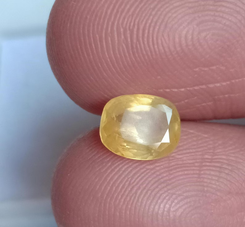Ceylon Yellow Sapphire Cushion Cut Certified Natural Earth Mine Stone 1.63 Ct