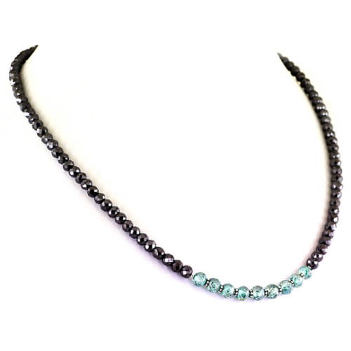4-5 mm Designer Certified Blue and Black Diamond Beads Necklace With Certificate