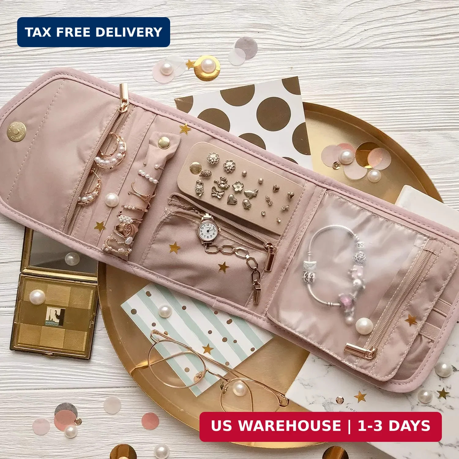 BAGSMART Travel Jewelry Organizer Case Foldable Small Jewelry Roll for Journey R