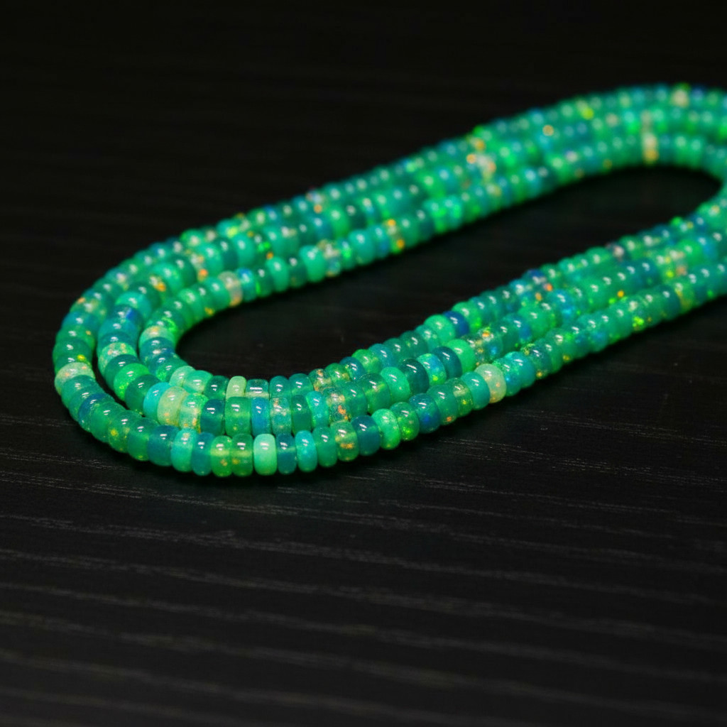 Natural Green Ethiopian Opal Rondelle Beads 4–5mm Size 16 Inch Strand Gemstone