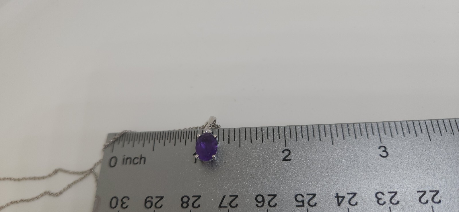 14k White Gold Amethyst And Diamond Pendant With 18 Inch Chain 2.1 Grams