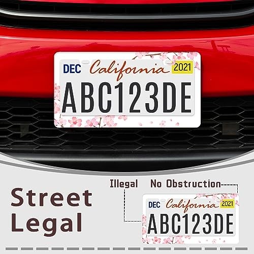 Cherry Blossom License Plate Frame for Women 2 Pack Cute Flower License White