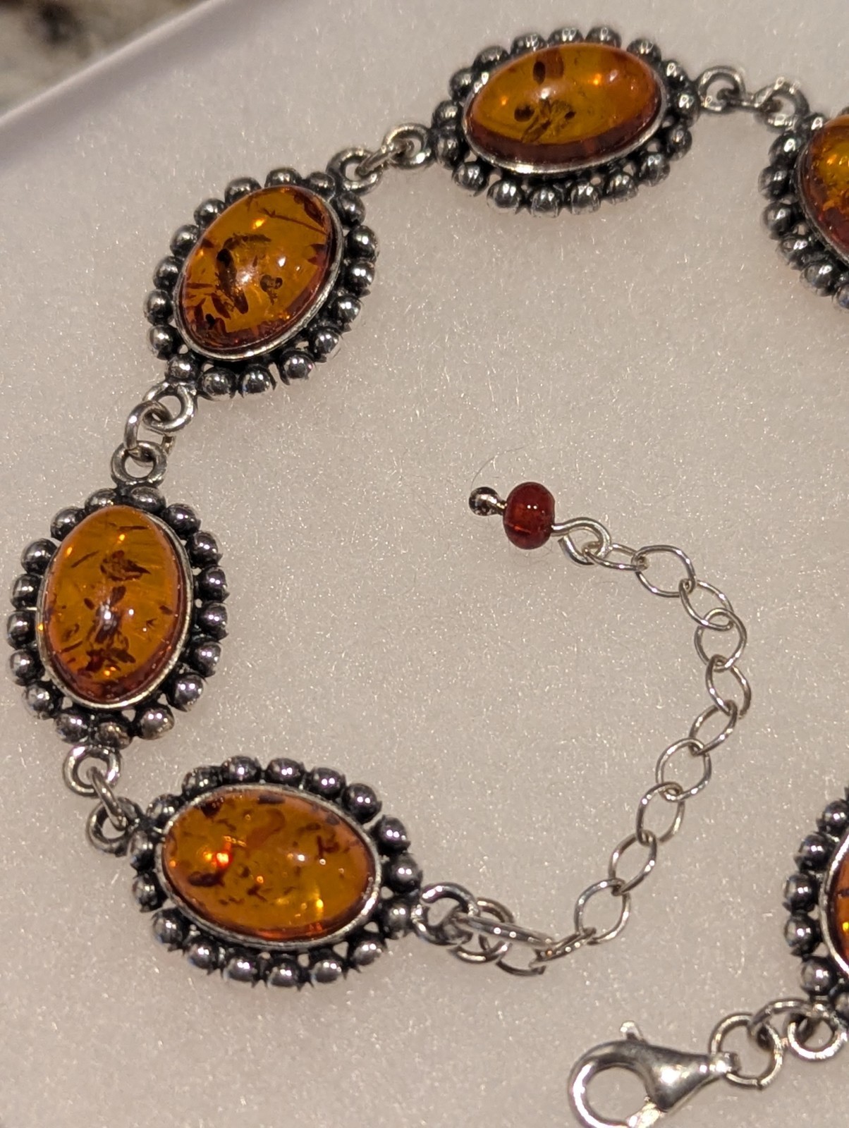 925 11.2g Sterling Silver 7-9″ Adjustable Vintage Baltic Amber Chain Bracelet