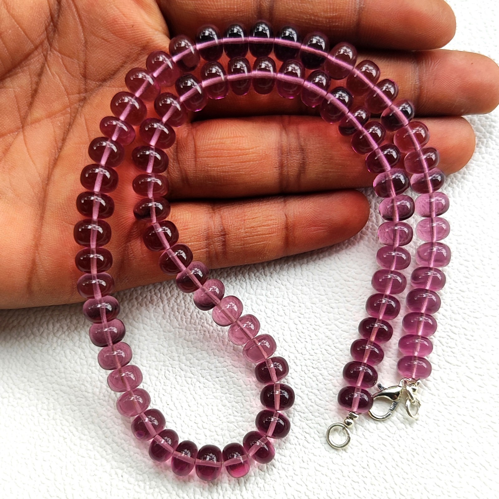 Kunzite Hydro Color Quartz 8mm Smooth Rondelle Beads Necklace 17″ India Gems