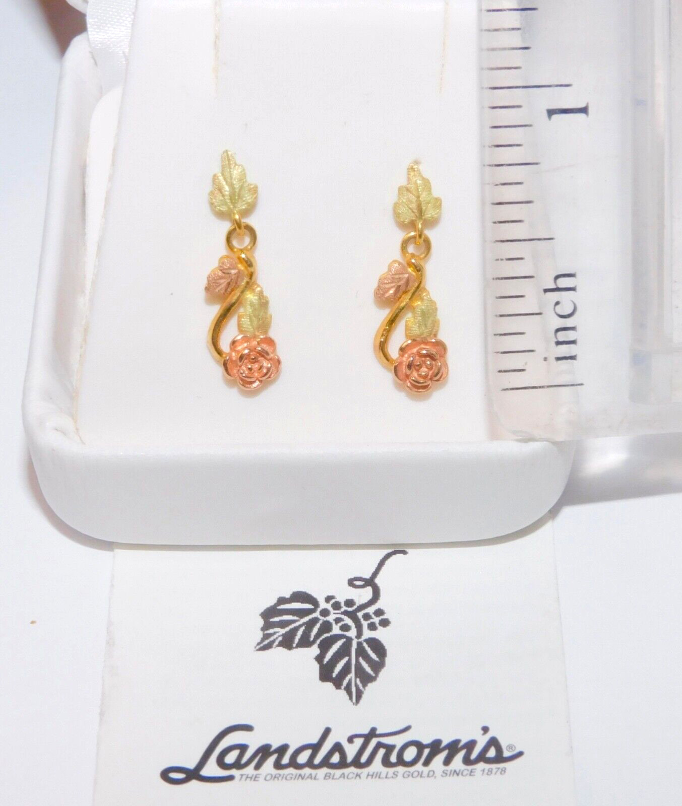Black Hills Gold 10K Landstrom’s Rose Leaves Earrings