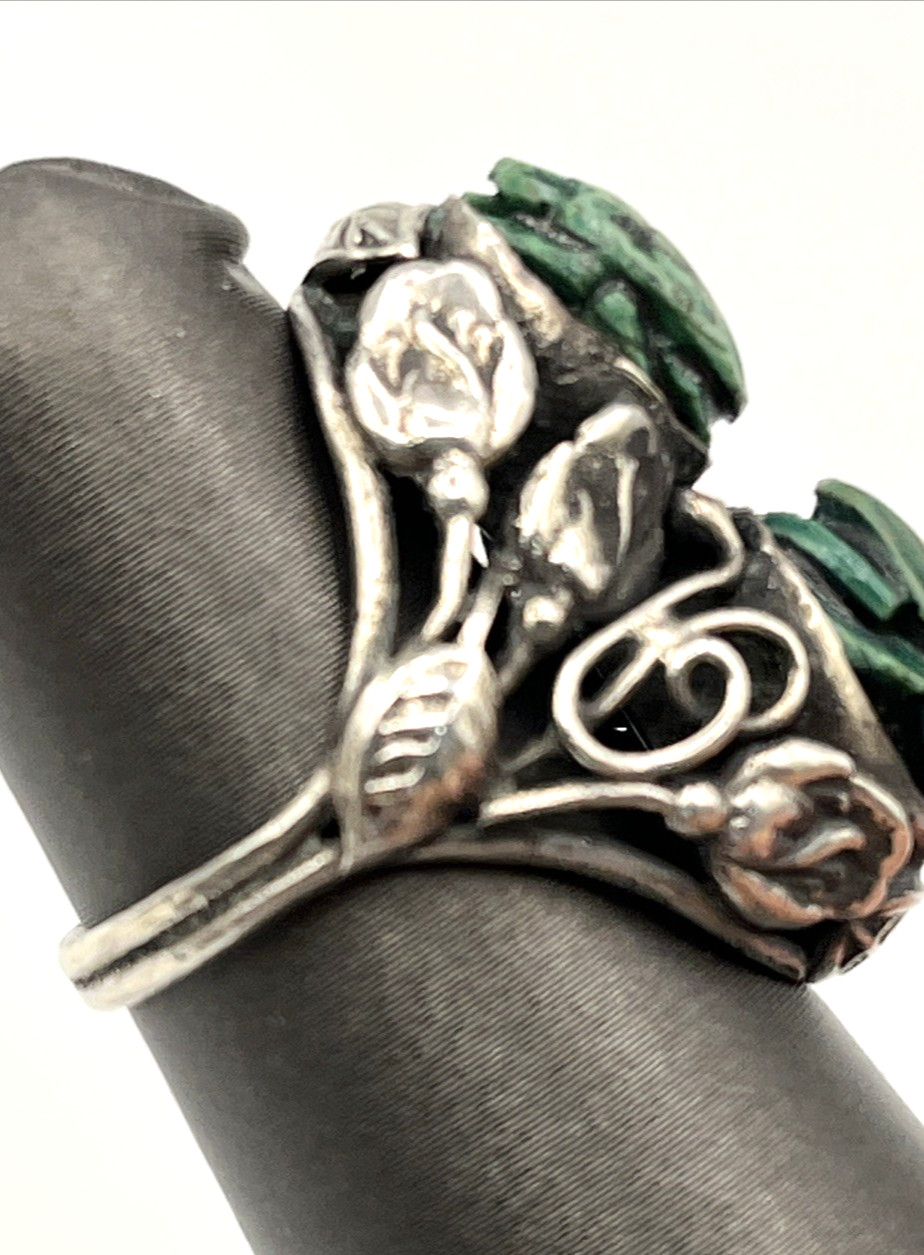 Arts and Crafts Sterling Silver Ring Egyptian Revival Double Scarab Ring 3.75″